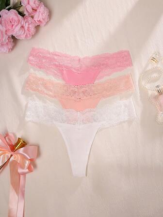 3 st/pack sexiga enfärgade sömlösa spets skarvade stringtrosor