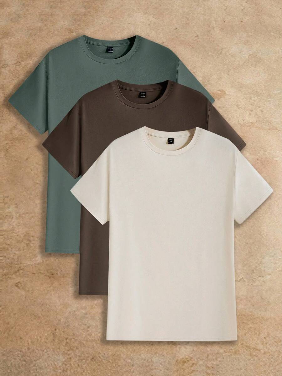 Manfinity NXTstreet Men 3pcs Solid Round Neck Tee For Summer