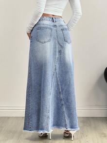 SHEIN Tall Women's Fashionable Distressed Washed Denim Mini Skirt - Light Wash - View 2