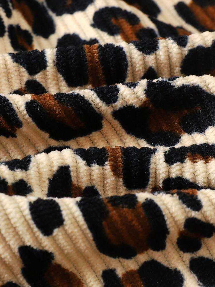 SHEIN Vestidos de outono para meninas adolescentes, de veludo cotelê leopardo, bege escuro, estampa floral empoeirada, manga bufante, gola com babados, para uso diário no outono e inverno, vestidos de inverno para férias, estilo boho - Caqui - Ver 8