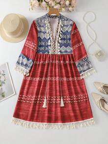 Breezaya Women's V-Neck Loose Casual Tassel Mini Dress