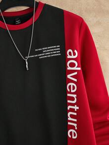 Manfinity NXTstreet 男士休闲街头风标语印花双色圆领卫衣，适合秋冬季节，长袖上衣