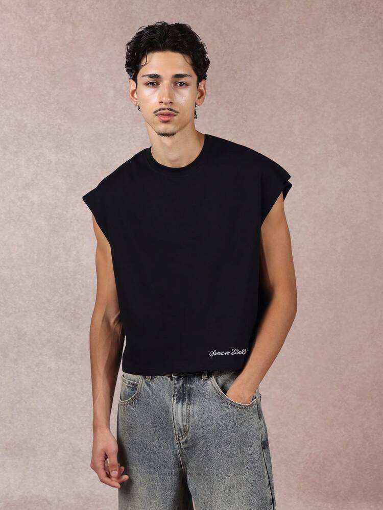 Kurzes Tanktop mit offener Kante und lockerer Passform