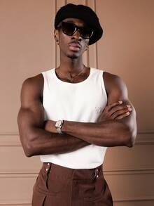 SUMWON Regular Fit Ribbed Tank Top Summer Sleeveless Undershirt Classic Basic Crew Neck Muscle Tee - White - View 4