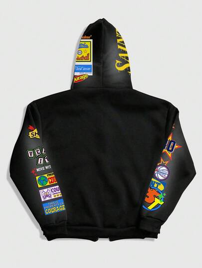 Street Life Sudadera con capucha casual de hombre con estampado de letras y cremallera, otoño/invierno