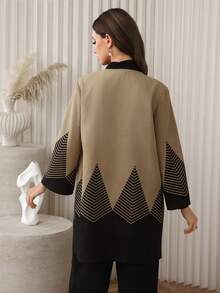 Lacomfia Women's Fashionable Elegant Casual Metal Buckle Printed Flare Sleeve Loose Stylish Daily Arabic Autumn/Winter Top Jacket