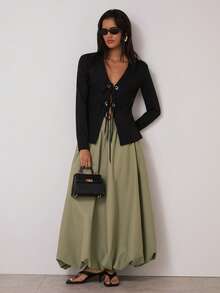 COSMINA Women's Green High Waist Ruched Casual Skirt,Casual - Green - View 1