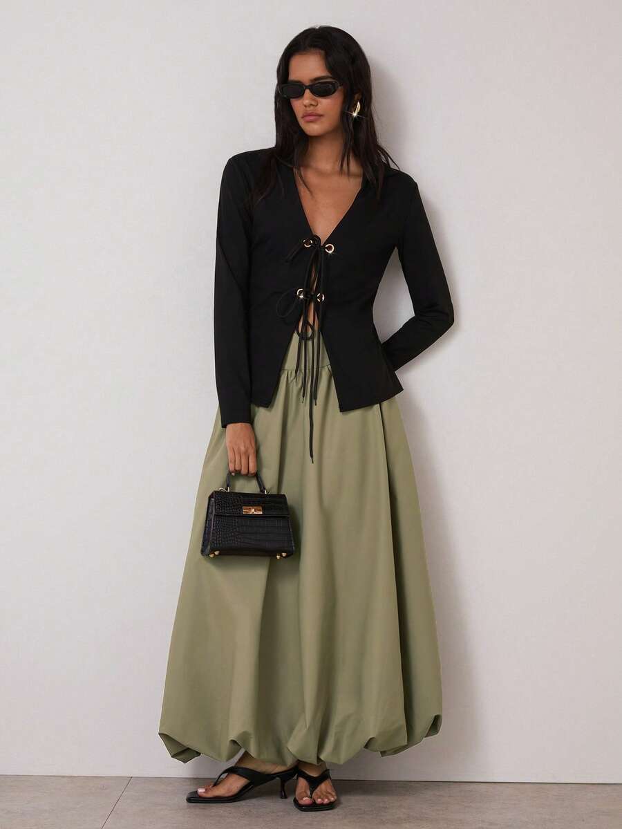 COSMINA Women's Green High Waist Ruched Casual Skirt,Casual - Green - View 1