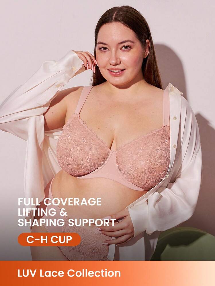 Plus Full Coverage Unlined Lace Bra