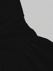 Velvienne 2 件套大码女士时尚收腰衬衫和纯色裙子，优雅风格，适合春秋季节 - 黑色 - 查看 7