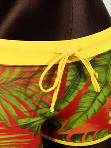 Slaydiva Women's Tropical Floral Trim Drawstring Tankini Swimsuit Set, Beach Vacation - Multicolor - View 5