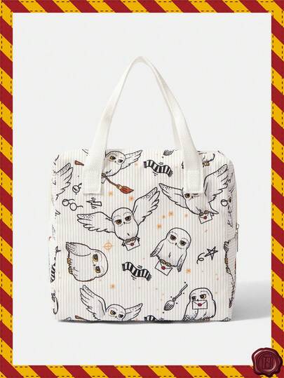 HARRY POTTER X SHEIN Corduroy Material Color Blocked Lunch Box Bag, Preppy Style Lunch Bag, Suitable For Office Workers And Students