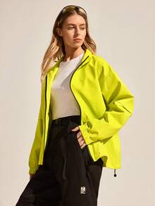 Exploreva Exploreva Women's Fluorescent Green Solid Color Long Sleeve Zipper Front Casual Jacket - Mint Green - View 2