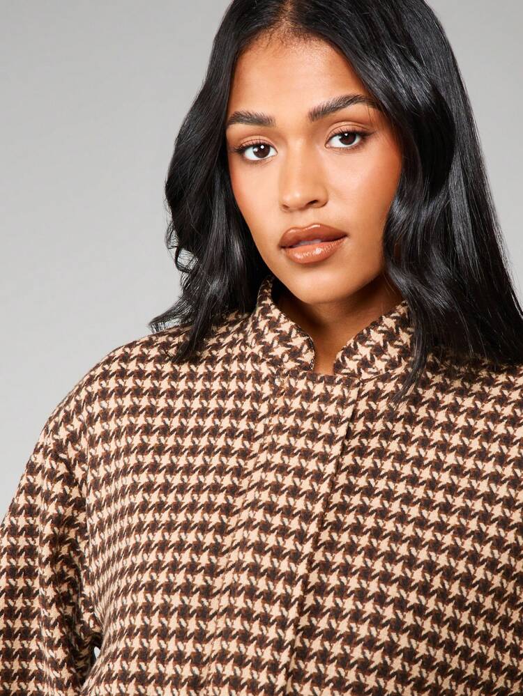 MISSGUIDED Classic Houndstooth Pattern Cropped Jacket Button Front Fall Winter Outerwear