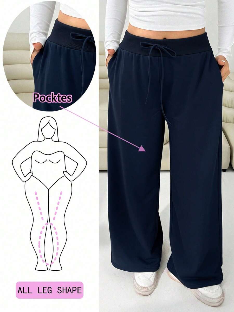 Solflare 大码女式海军蓝休闲百搭裤，秋冬 - 藏蓝色 - 查看 1