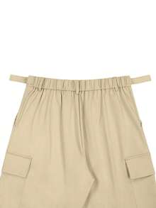 Manfinity Roghcode 男士卡其色多口袋工装裤，工装裤，宽松裤，街头服饰，百搭双褶可调节直筒休闲裤，男士工装裤，实用裤，卡其色工装裤，男士工装裤 - 卡其色 - 查看 5