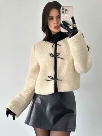 Firerie Veste élégante à lacets en fausse fourrure pour femmes, automne/hiver