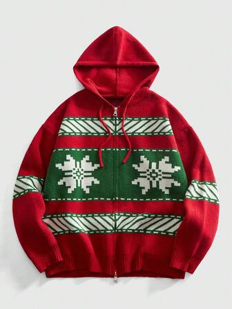 Street Life Men's Retro Fair Isle Jacquard Knit Cardigan With Hood