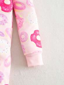 Young Girl' Minimalist Cute Pink Donut Print Long Sleeve Jumpsuit Loungewear