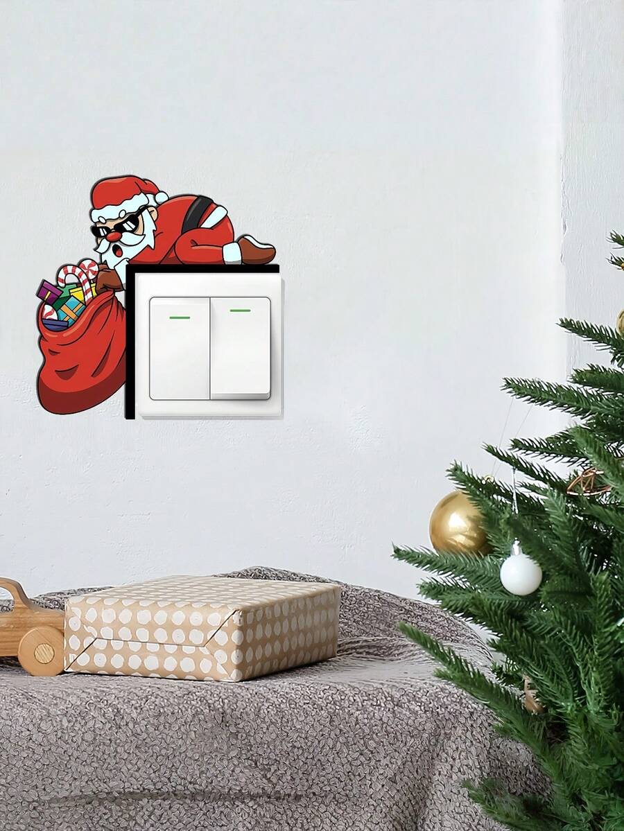 Zazumi Pegatina de interruptor de Navidad Decoración de pared de Papá Noel para cubierta de toma de corriente Decoración festiva del hogar - Multicolor - Ver 1