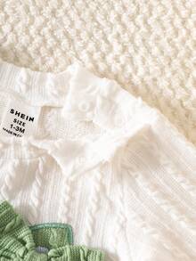 SHEIN 秋季新款女宝宝新生儿白色刺绣长袖上衣搭配粉色裤子2件套休闲简约时尚百搭 - 綠色 - 查看 5