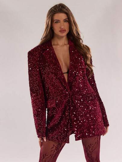 SHEIN BAE 女士时尚宽松亮片派对夹克