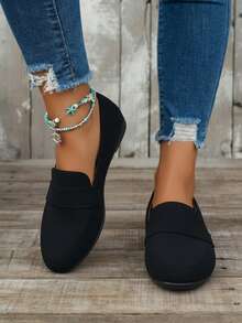 Mocasines de mujer en, punta afilada, sin cordones, tacón bajo, estilo minimalista para oficina y uso diario - Negro - Ver 3