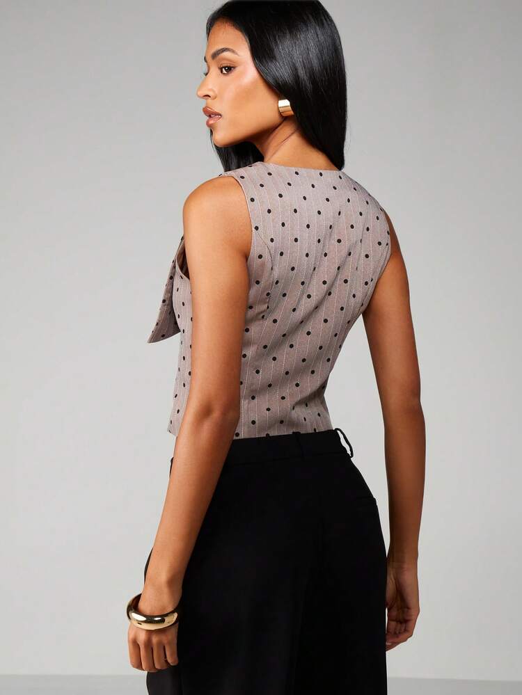 MISSGUIDED Oversized Weste im Vintage-Stil mit Polka-Punkten, Knopfverschluss, Taillenbetonung, maßgeschneiderte Passform, ärmellos, Kragen, für Herbst und Winter, Damen