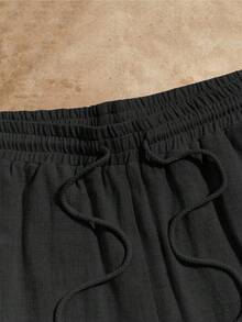 HIMLAND Loose Men's Drawstring Waist Jogger Shorts - Black - View 3