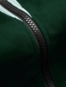 Manfinity EMRG 男式几何印花长袖拉链休闲夹克 - 墨綠色 - 查看 6