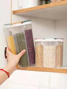 1个随机颜色透明食品储物盒，4格容器，适用于存放谷物、坚果、咖啡豆、糖果巧克力等。 - 彩色 - 查看 5
