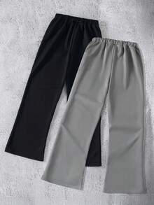 Coolqubz 2pcs/Set Casual Loose Flare Leg Knit Pants For Teenage Boys, Snug Fit Silhouette, Comfortable Fabric, Versatile Color, Suitable For School And Daily Wear, Autumn/Winter,Unisex - Black - View 2