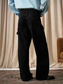 RivetRise Men's Loose Fit Pockets Wide Leg Casual Jeans Pants - Black - View 3