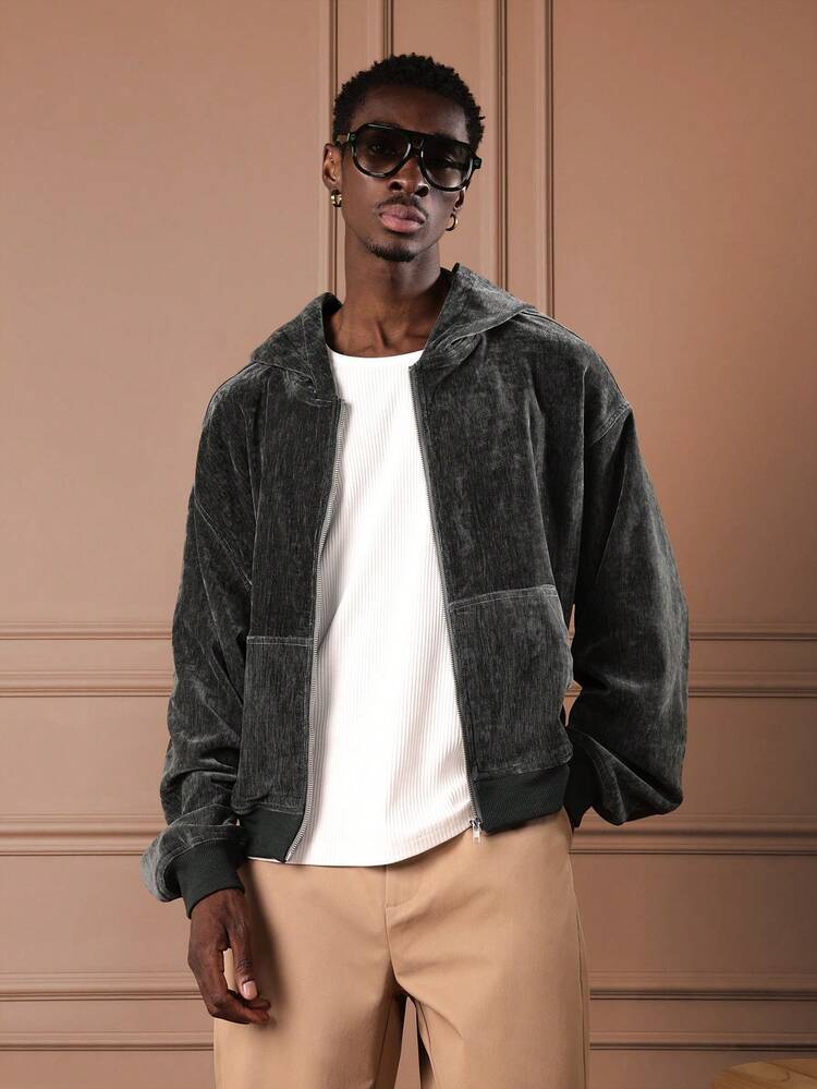 Cropped Zip Up Hoodie With Contrast Stitching