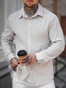 Manfinity CasualCool 男士条纹单排扣休闲/商务长袖衬衫 - 彩色 - 查看 3