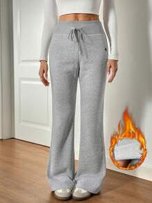 SHEIN Tall 女士刺绣喇叭裤，时尚设计，适合夏季 - 灰色 - 查看 10