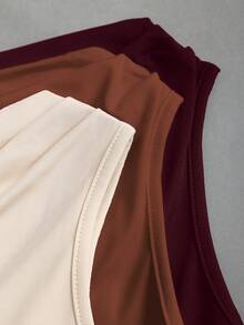 Sweetra Bộ 3 món thời trang Âu Mỹ mùa hè cho nữ, áo thun đơn sắc, viền xoắn kim loại, viền bất đối xứng, thoải mái khi đi làm - Nhiều màu - Xem 7