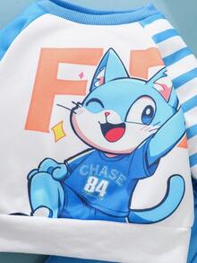 SHEIN Baby Boy Winter Clothing Blue Color Fun And Unique Sleeves Cute Animal Prints With Large Patterns Kids Baby Clothes Ootd - Blue - View 8