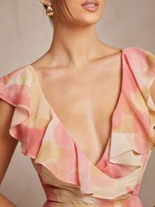 L'Amorae Casual Women's Floral Ruffle Chiffon Sleeveless Jumpsuit - Pink - View 5