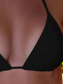 Swim Basics Summer Beach Halter Triangle Bikini Top - Black - View 5