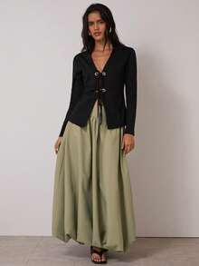 COSMINA Women's Green High Waist Ruched Casual Skirt,Casual - Green - View 5