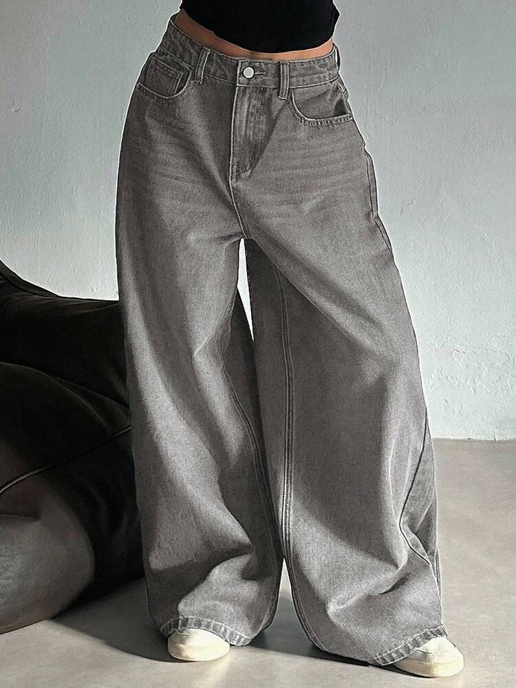 Women's Distressed Washed Wide Leg Jeans Y2k