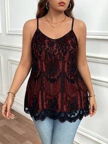 Reflora Plus Size Elegant Commuter Lace Camisole - Burgundy - View 4