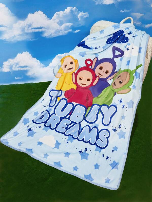 Teletubbies X SHEIN 1Pc Cute Blue Printed Flannel Blanket, Soft And Warm, Not Easy To Lose Hair, Various Sizes, Sofa, Bed, Lunch Break Can Be Used