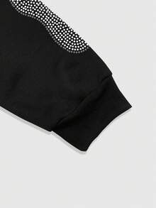 ROMWE MEN Goth Men's Autumn/Winter Rhinestone Religious Character Letter & Flame Pattern Zip-Up Hoodie Sweatshirt, Long Sleeve Top - Black - View 4