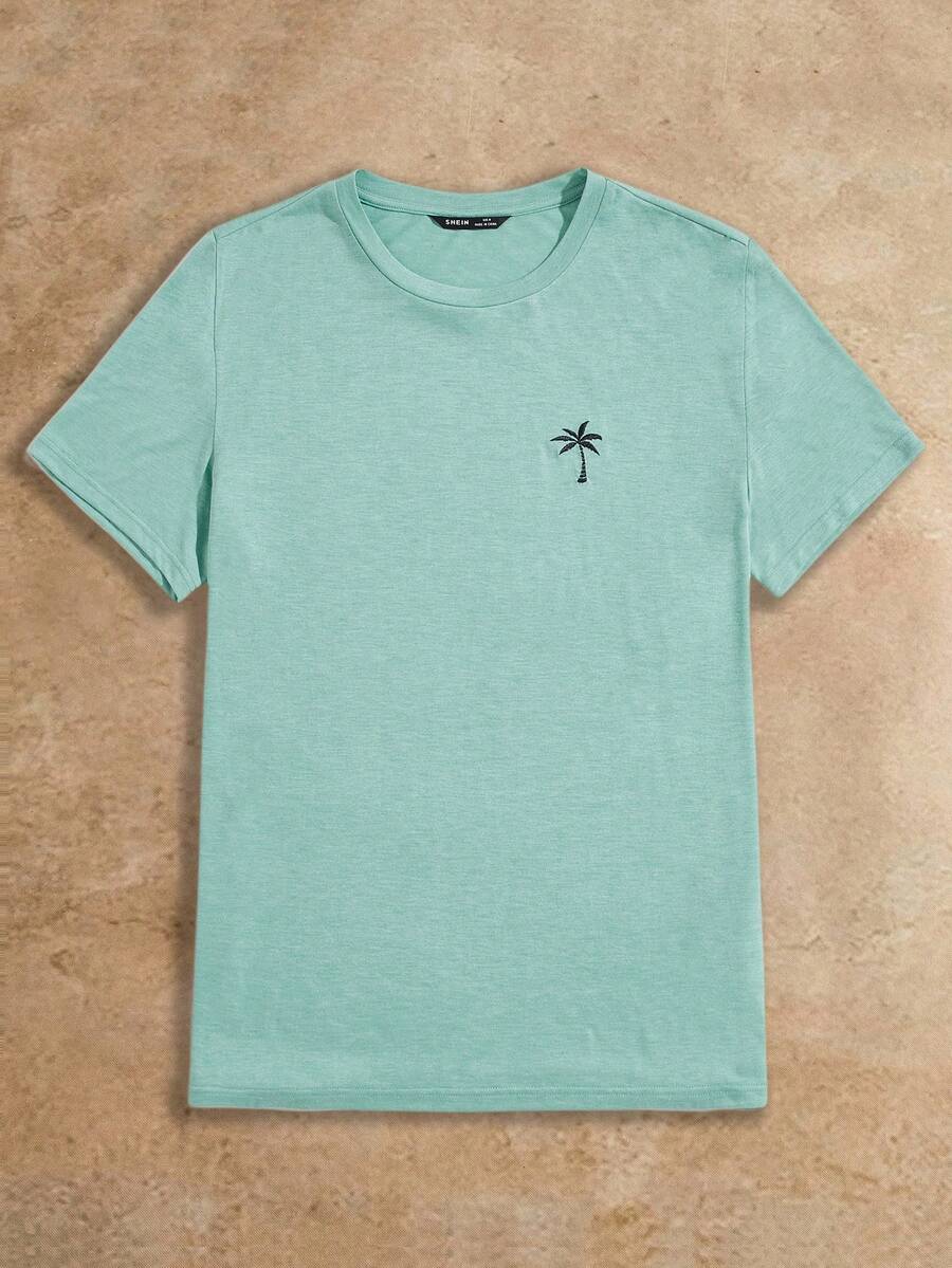 Manfinity NXTstreet Men Embroidery Coconut Tree Tee Short Sleeve Top, Fashion, Boyfriend Gift, For Going Out, Summer - Mint Green - View 1
