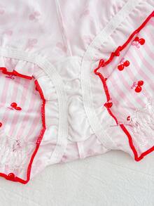 PetitDoll 1pc Eyebrow Girl Cherry Striped Pink Bow Series Panties