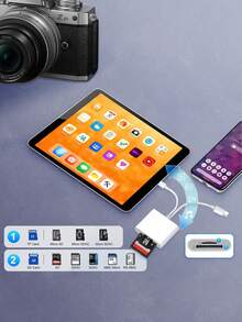 JMMO SD 卡读卡器兼容 iPhone iPad，双闪电和 USB-C 连接器内存 SD 卡适配器，支持 SD/MicroSD 卡，高速追踪相机查看器，即插即用