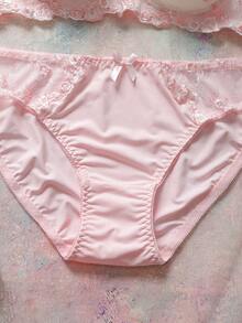 FloralLove 2pcs Embroidered Floral Underwire Padded Push Up Comfy Balconette Bra Set, Cute, Fresh, Romantic, Butterfly Decor Babydoll Lingerie Set For Women Floral Lingerie Set - Pink - View 4