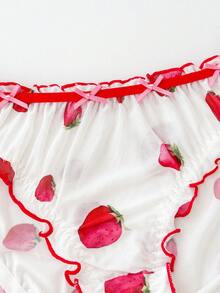 FairyFlirt 1pc Lightweight Strawberry Bow Design Girls' Panty - Red and White - View 3